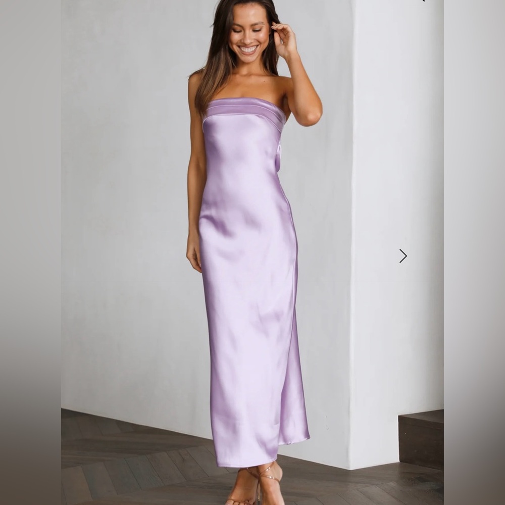 Strapless Satin Maxi Dress in Lilac